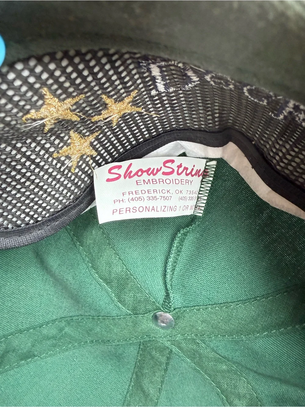 Vintage Show String Deck of Stars Green and Navy Rope-Trim Hat